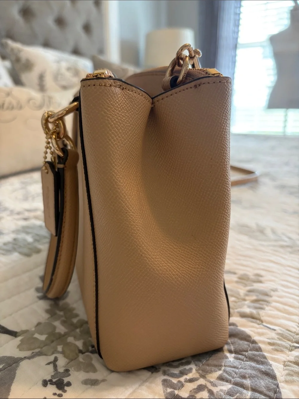 Coach Pebbled Leather Satchel in Beige with Gold Hardware with Matching Wristlet